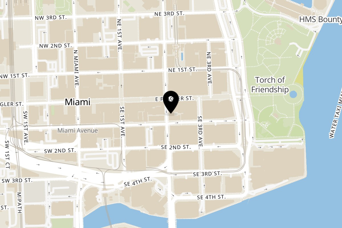 Map showing the location of Kitsune House on 19 SE 2nd Ave Ste 4 in Miami